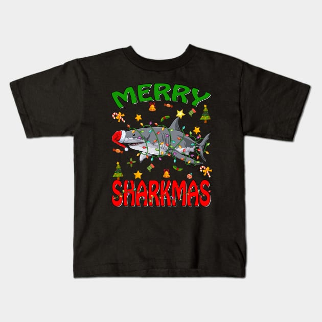 Santa Hat Shark Merry Sharkmas Christmas PJ Pajama T-Shirt Kids T-Shirt by intelus
